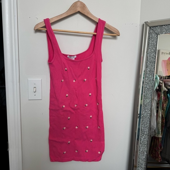 NWT Zara Pink Embellished Sleeveless Tank Top Dress Floral Bodycon L - Picture 2 of 4